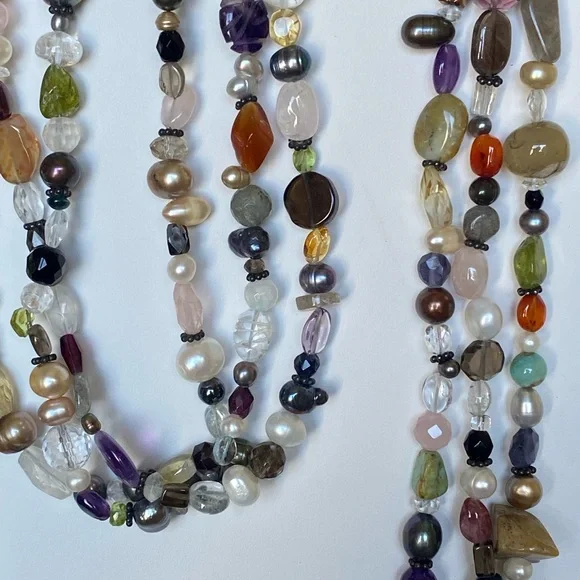 Set of Necklace & Bracelet with Natural Multicolor Stones, Beads & Faux Pearls. - Picture 3 of 12